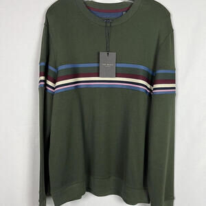 Ted Baker Big Star Cotton Blend Striped Sweatshirt Green Size XL